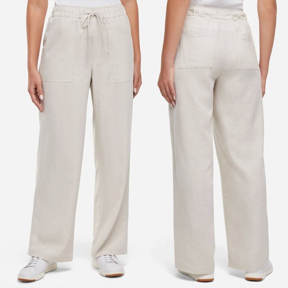 Three Dots Linen Blend Wide Leg Pants in Pumice Stone Off White Cream, size XL